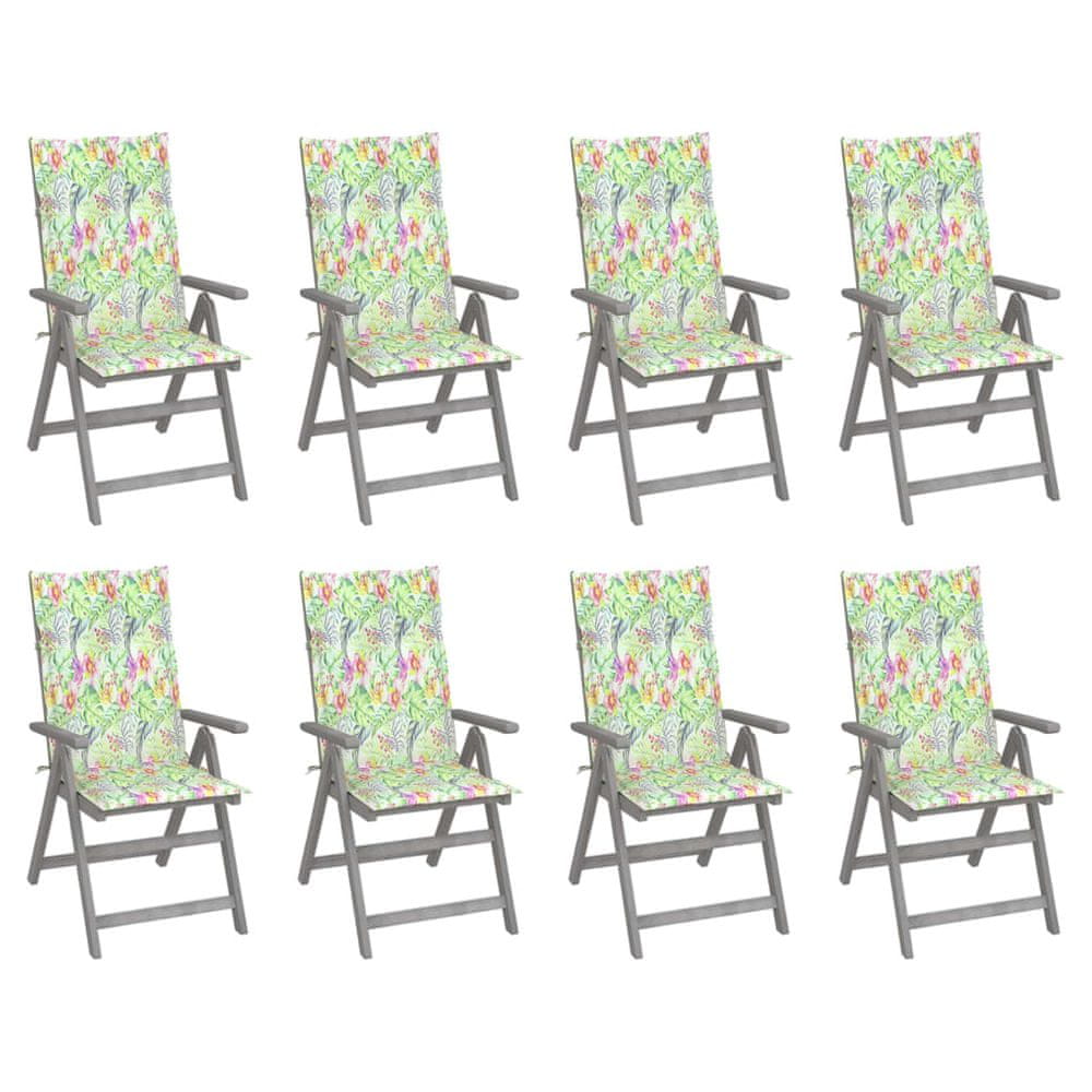 Vidaxl Záhradné sklápacie stoličky s podložkami 8 ks sivé akáciové drevo